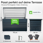 Hortus Home Auflagenbox 385 L – wasserdicht & belüftet, aus Metall